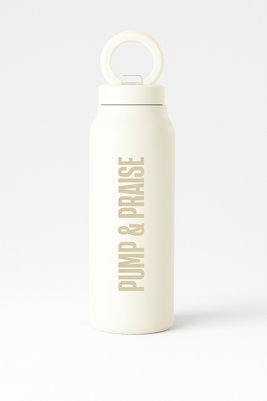 PUMP & PRAISE CREAM WHITE MAGNETIC LID STAINLESS STEEL BOTTLE